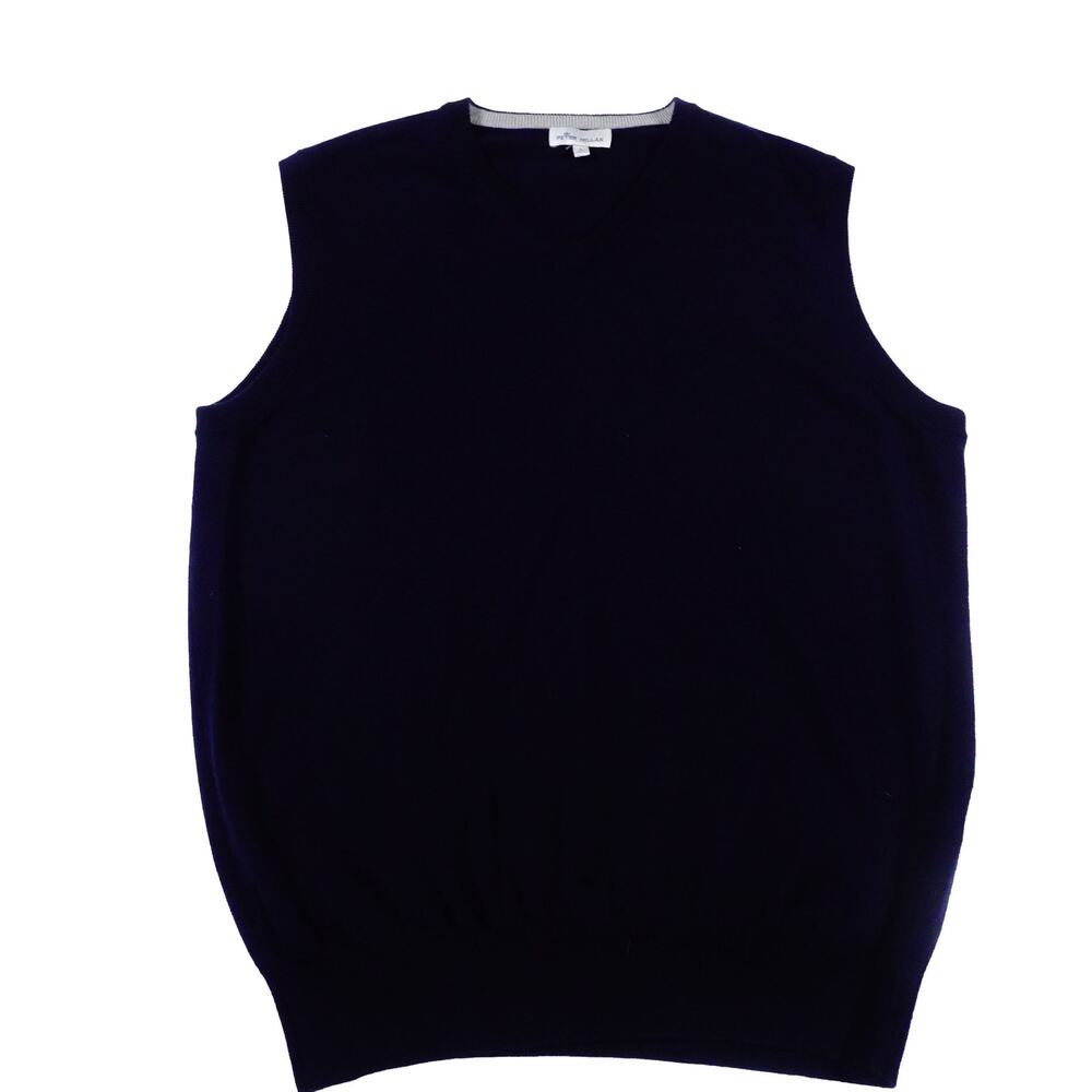 Peter Millar Merino Wool Silk Vest V Neck Navy Blue Golf Sweater Vest Mens Large